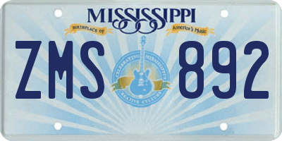 MS license plate ZMS892