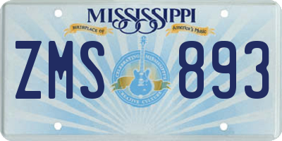 MS license plate ZMS893