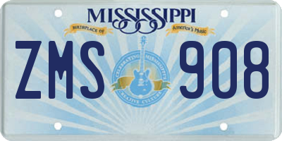 MS license plate ZMS908