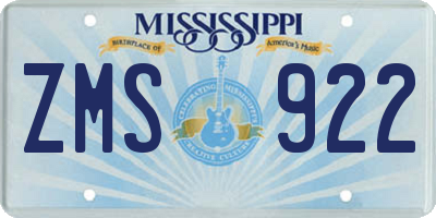 MS license plate ZMS922