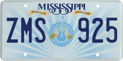 MS license plate ZMS925