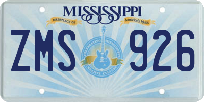 MS license plate ZMS926