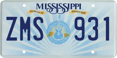 MS license plate ZMS931