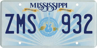 MS license plate ZMS932