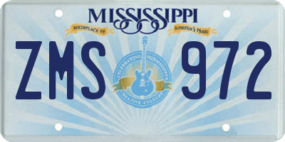 MS license plate ZMS972