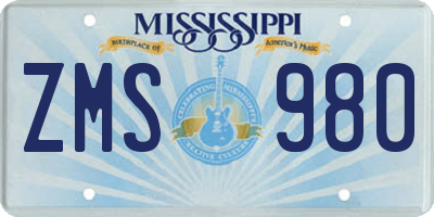 MS license plate ZMS980