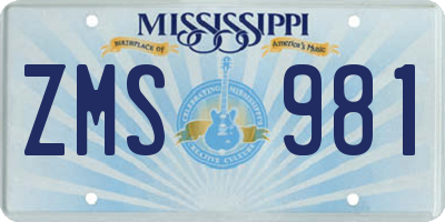 MS license plate ZMS981