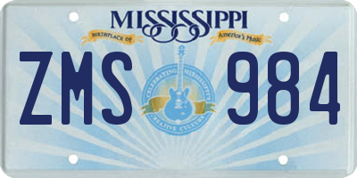 MS license plate ZMS984