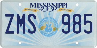 MS license plate ZMS985