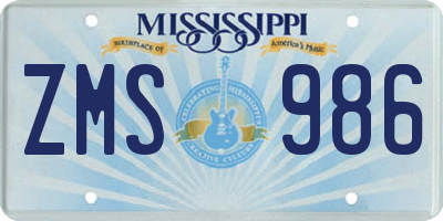 MS license plate ZMS986