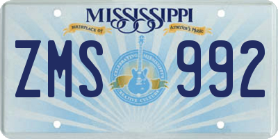MS license plate ZMS992