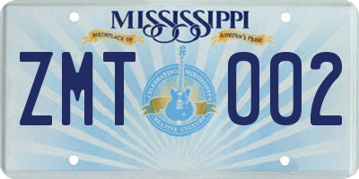 MS license plate ZMT002