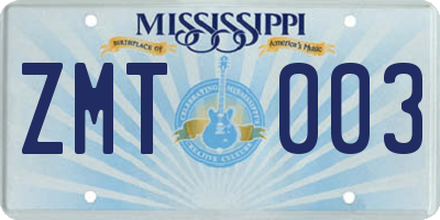 MS license plate ZMT003