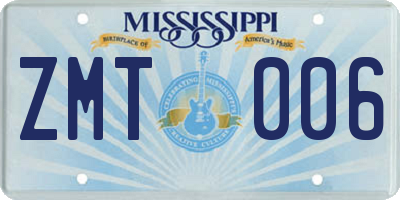 MS license plate ZMT006
