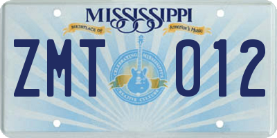 MS license plate ZMT012