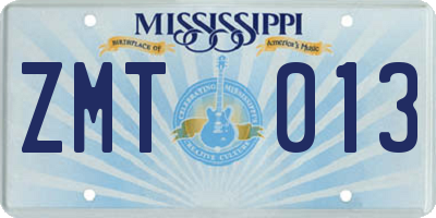 MS license plate ZMT013