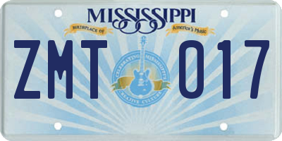 MS license plate ZMT017