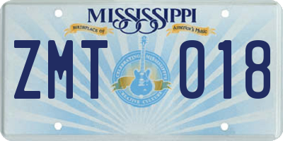 MS license plate ZMT018