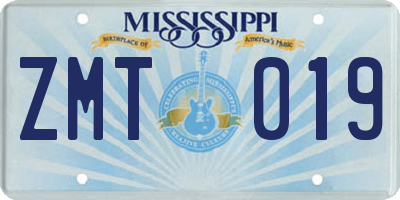 MS license plate ZMT019
