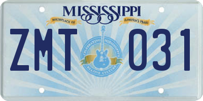 MS license plate ZMT031