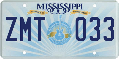 MS license plate ZMT033