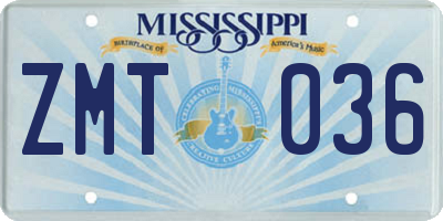 MS license plate ZMT036