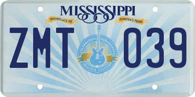 MS license plate ZMT039