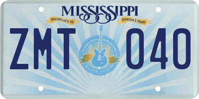 MS license plate ZMT040
