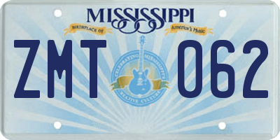 MS license plate ZMT062