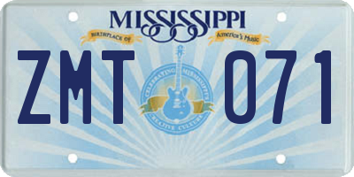 MS license plate ZMT071