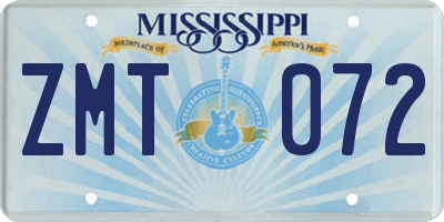 MS license plate ZMT072
