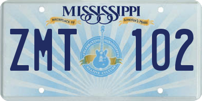 MS license plate ZMT102
