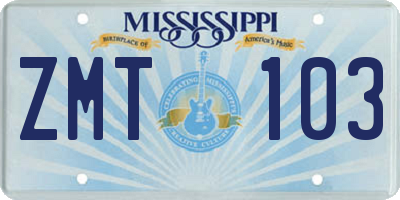 MS license plate ZMT103
