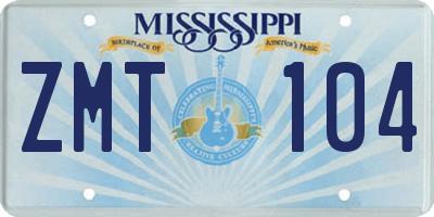 MS license plate ZMT104