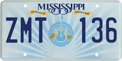 MS license plate ZMT136