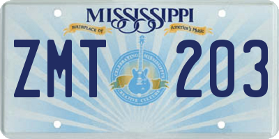 MS license plate ZMT203