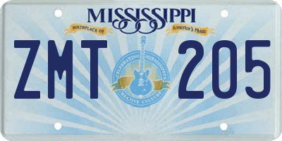 MS license plate ZMT205