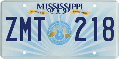 MS license plate ZMT218
