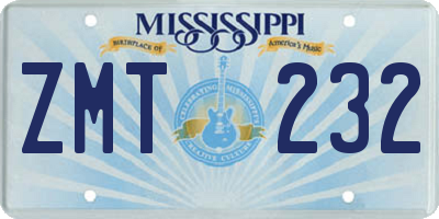 MS license plate ZMT232