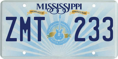 MS license plate ZMT233