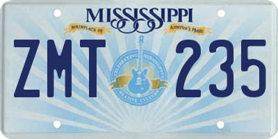 MS license plate ZMT235