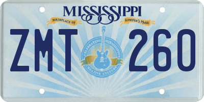 MS license plate ZMT260