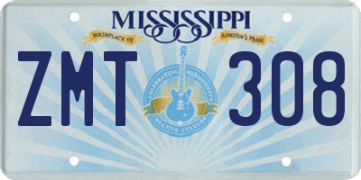 MS license plate ZMT308