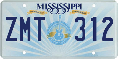 MS license plate ZMT312