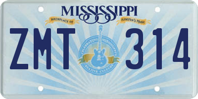 MS license plate ZMT314