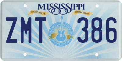 MS license plate ZMT386