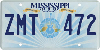 MS license plate ZMT472