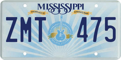 MS license plate ZMT475