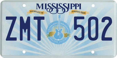 MS license plate ZMT502