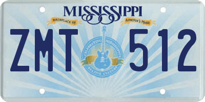 MS license plate ZMT512